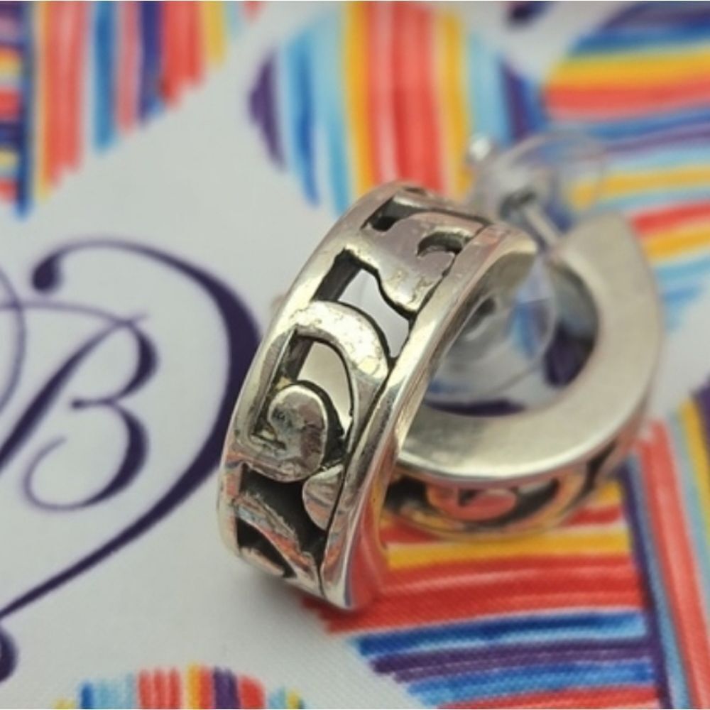 Brighton Contempo half hoop Silver pierced earrings w/ Brighton drawstring bag